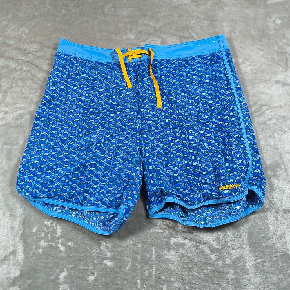 Patagonia Board Shorts Mens 36 Blue Scallop Hem‎ Stretch Wavefarer Swim Trunks